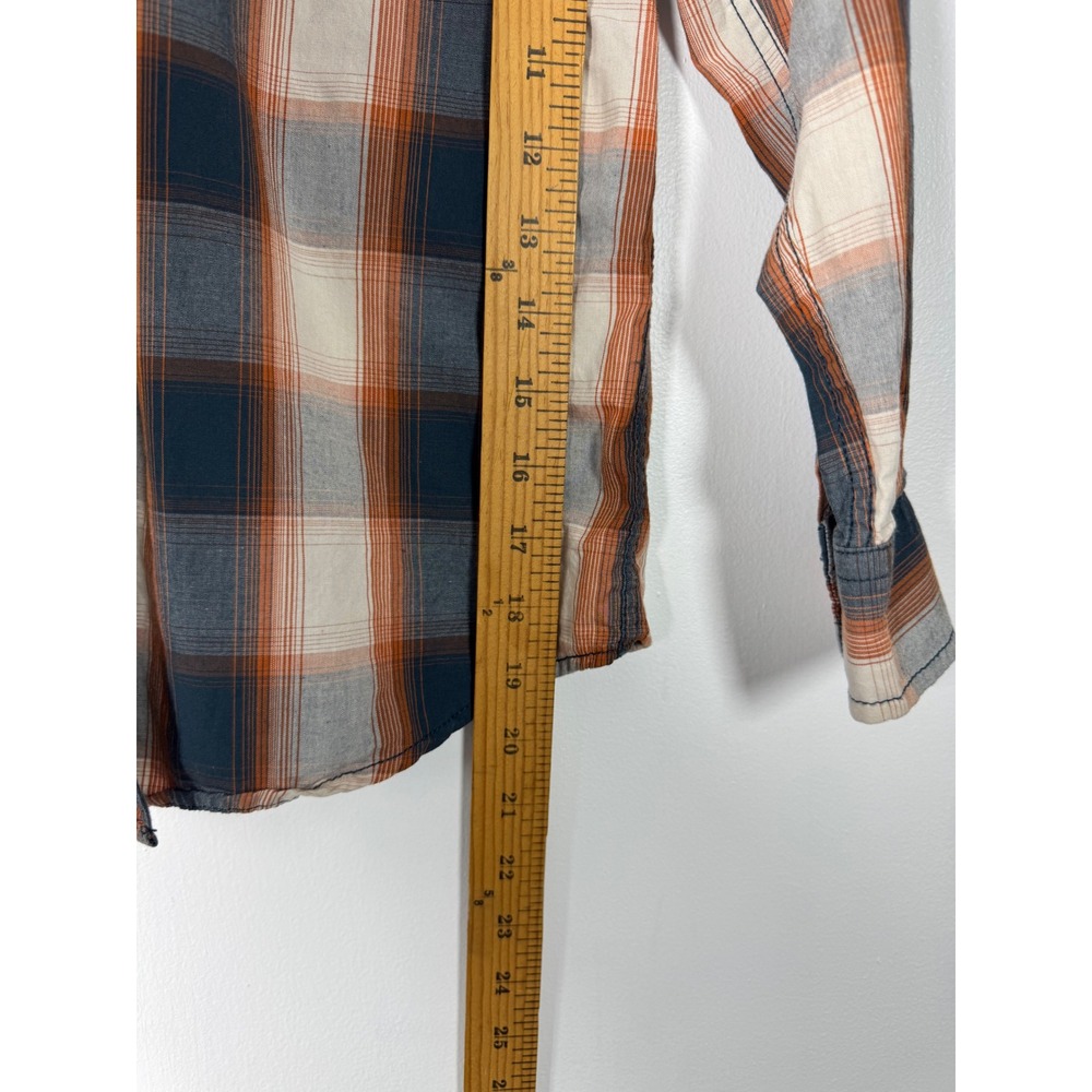 Western Cowboy Hardware Kids Med Shirt Orange Blue Plaid Bull Skull Snap Front - Picture 7 of 10